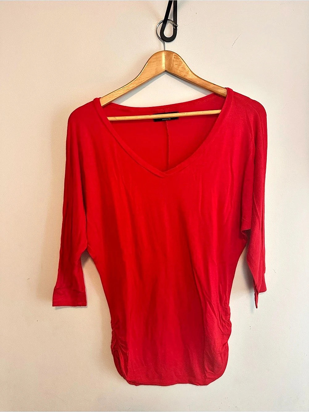 Made by Johnny Red Ruched Top Size Medium V Neck